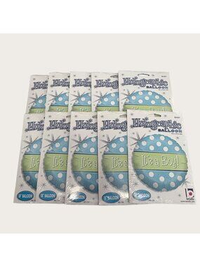 10 Pack Betallic Holographic Its A Boy Baby Shower Decorations 18" Balloon